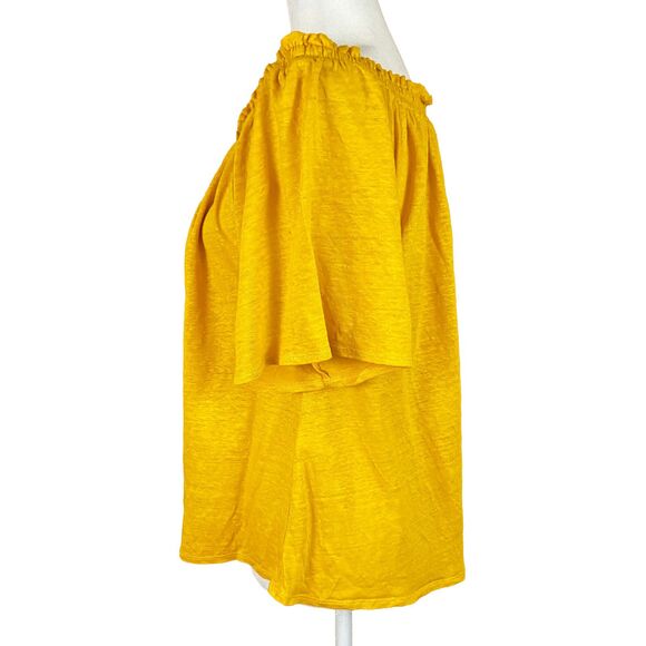 Sundance Dancing Garden Top Size S Yellow Linen Embroidered Off-the-Shoulder - Picture 2 of 7
